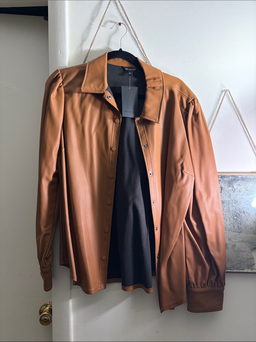 Leather Shirt Jacket in Cognac Brown
